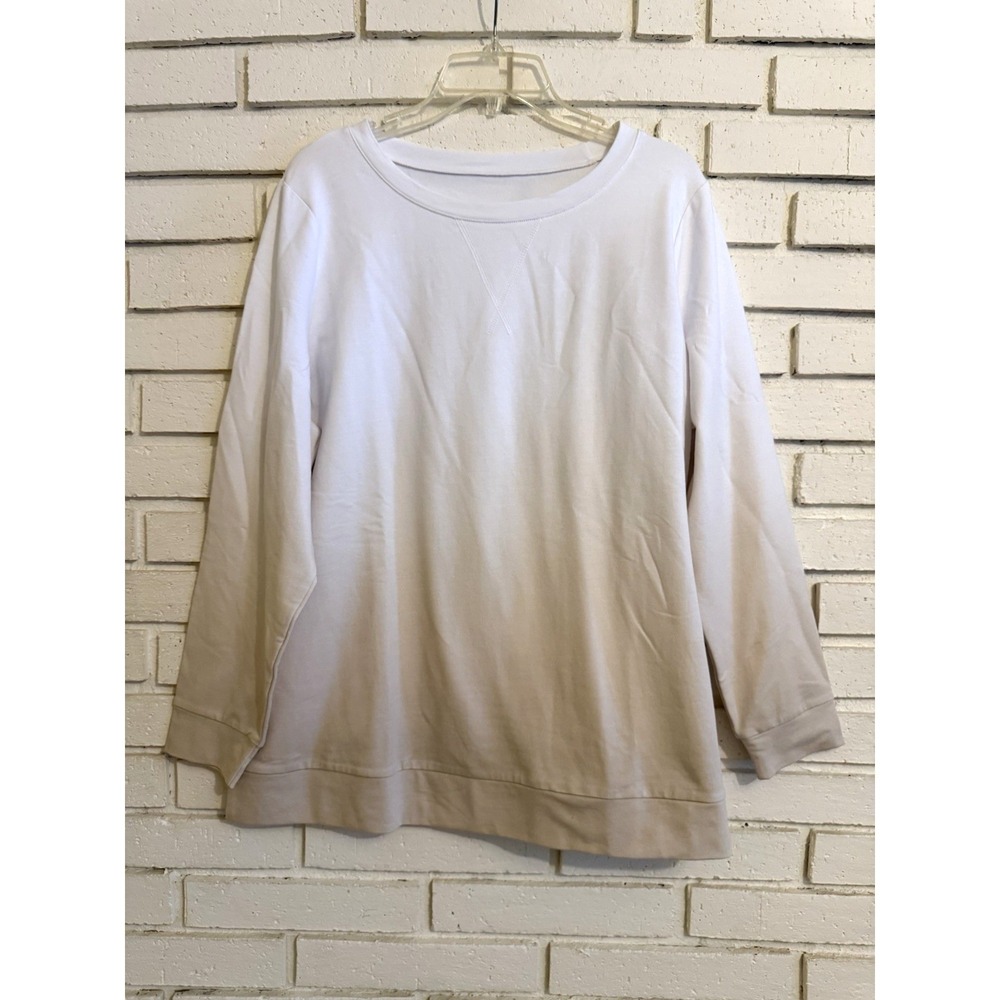 Belle by Kim Gravel French Terry Dip Dye Sweatshirt White Tan Ombre Sz Lg‎